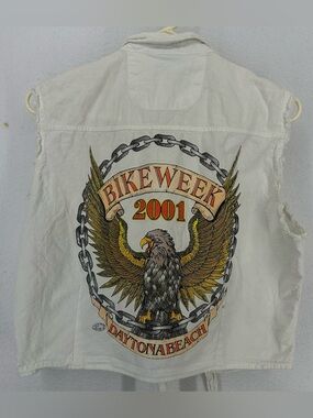 Y2K Biker Design Women’s XL Bike Week 2001 Daytona Beach Motorcycle Vest White‎